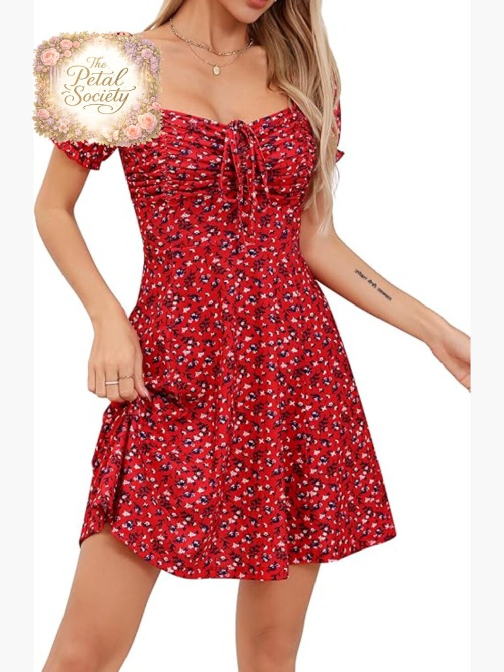Puff Sleeve Fit Flare Mini Dress Drawstring Casual Summer Vacation